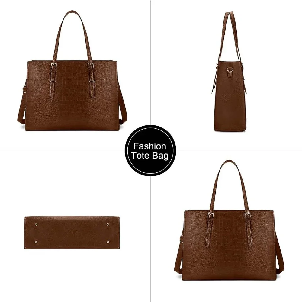 〽️Women Coffee Leather Waterproof Professional Shoulder Bag 15.6 Inch Laptop Bag